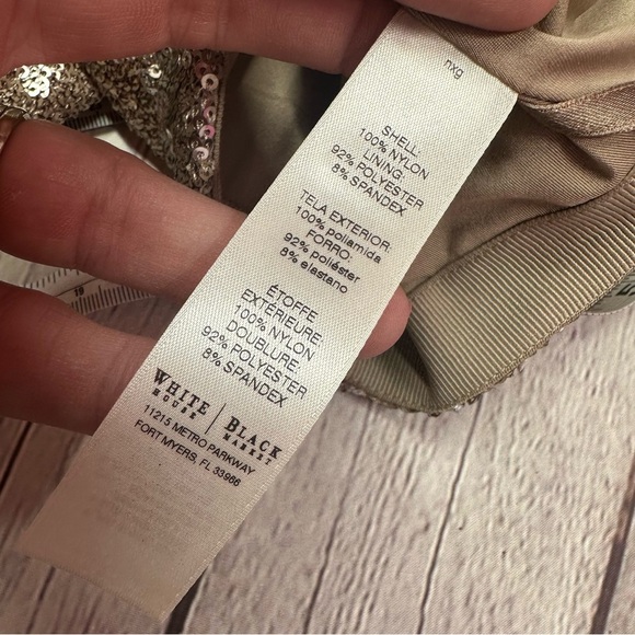 White House Black Market gold Sequin short pencil Skirt sz 12 special occasion - Picture 6 of 8